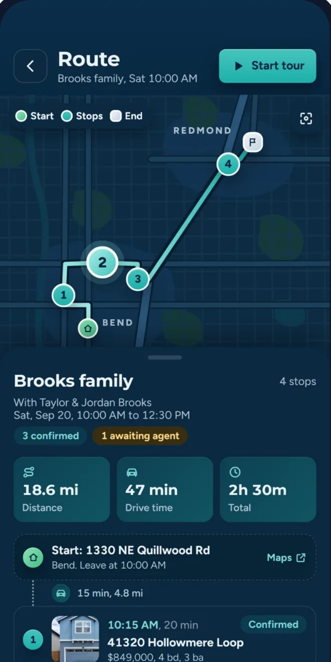 About Time Tours route view with the stops of a buyer tour in order